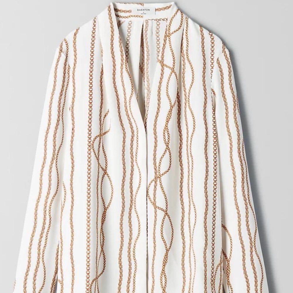 Aritzia babaton power blouse size medium white cream with gold chain rope
